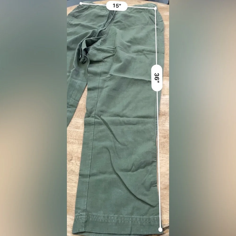J Crew Denim Women’s Small Linen Blend Army Green Front‎ Tie Crop Seaside Pant